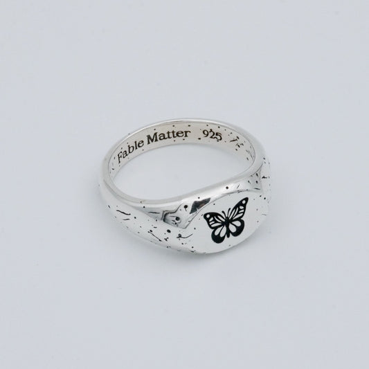 Recycled sterling silver signet ring. Butterfly design.